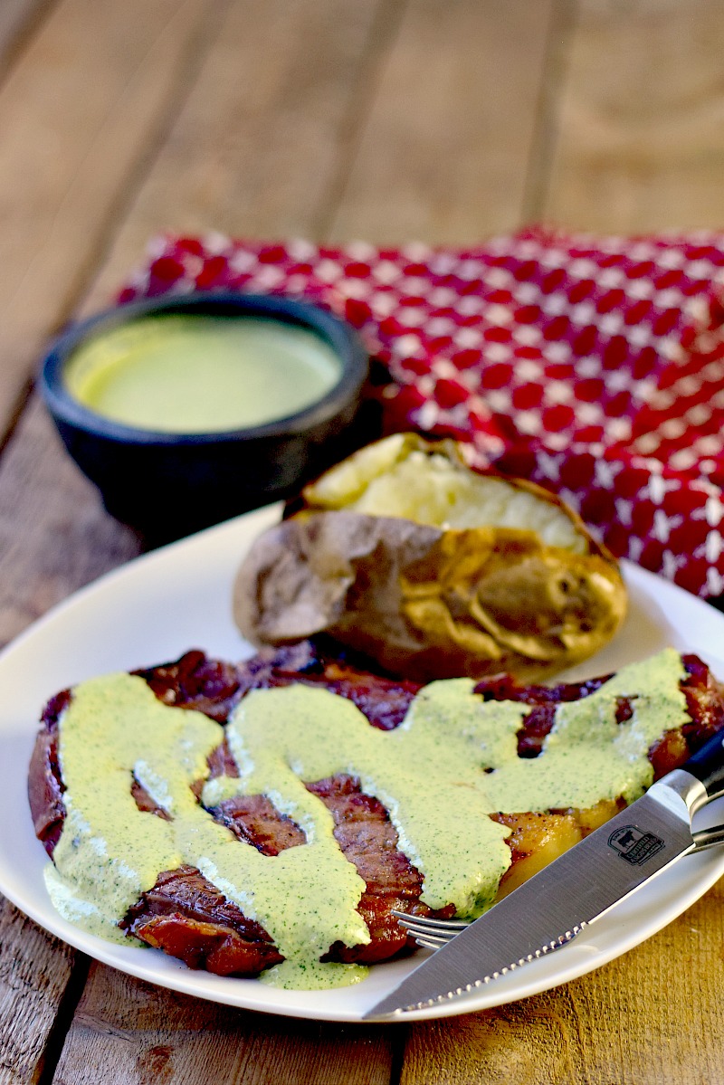 Add some zip to those steaks with this Grilled Ribeye Steaks with Aji Verde (Peruvian Green Sauce) recipe! #beef #bestangusbeef #grilled #grilling #ribeye #steak #lowcarb #keto #sauce #easy #glutenfree | bobbiskozykitchen.com