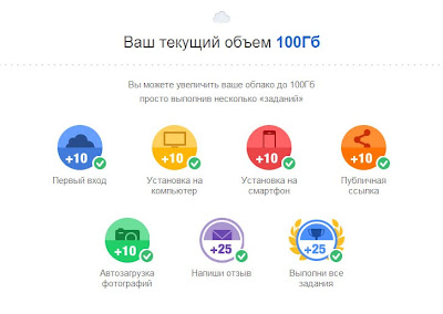 выполнены все задания, получено 100 Гб на Mail.ru Облако