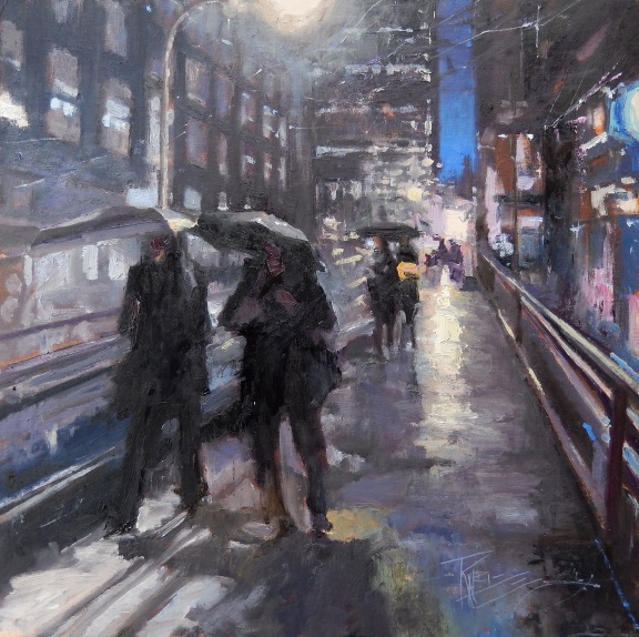 in plein air Seattle Sky Bridge" Seattle city, oil painting by Robin Weiss