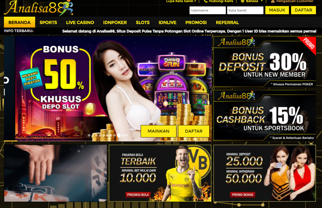 SITUS DEPOSIT PULSA TANPA POTONGAN TERBAIK SLOTS ONLINE ANALISA88