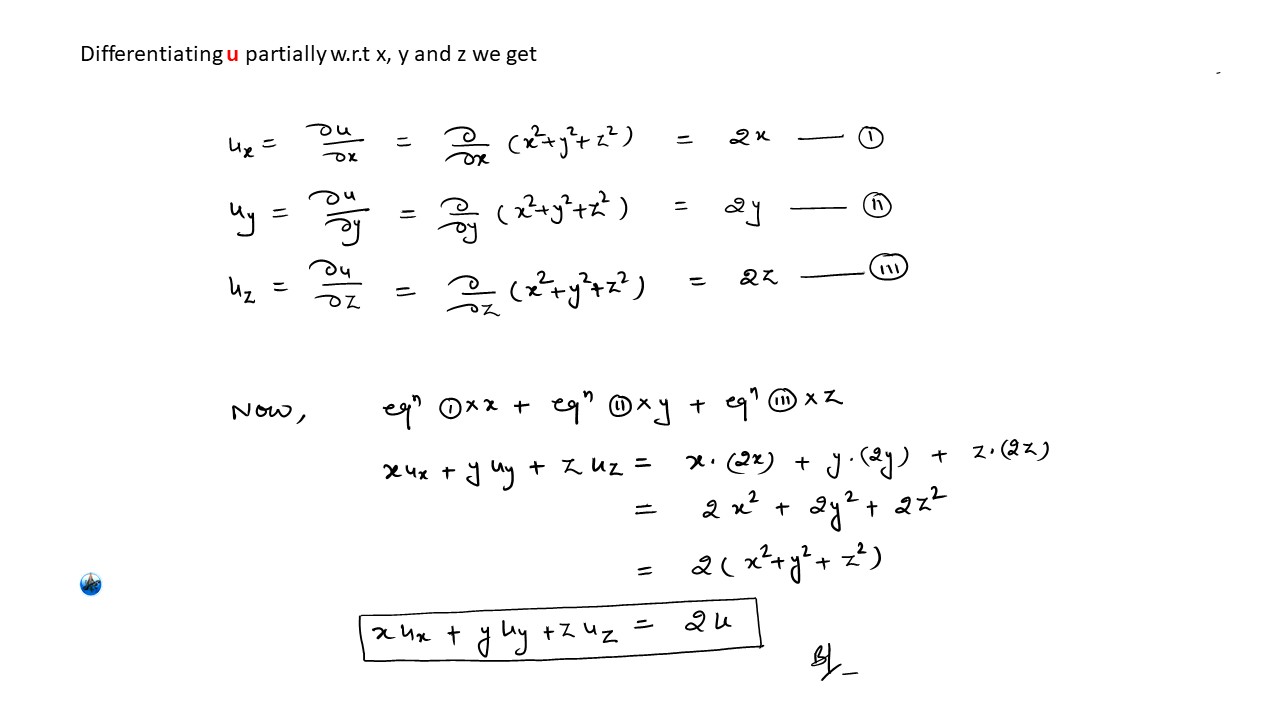 Show That Xux Yuy Zuz 2u If U X 2 Y 2 Z 2 Partial Derivatives Solved Example Math Traders