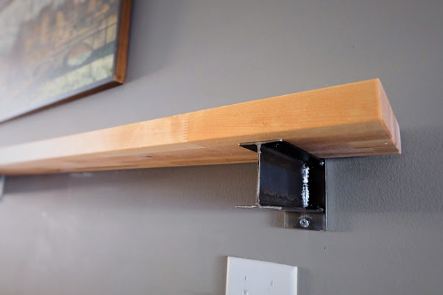butcher block shelf with steel i-beam bracket