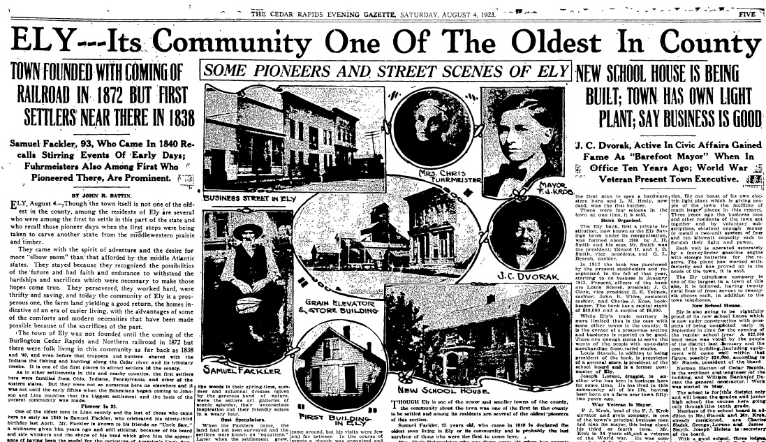 Ely History 1923 News Article