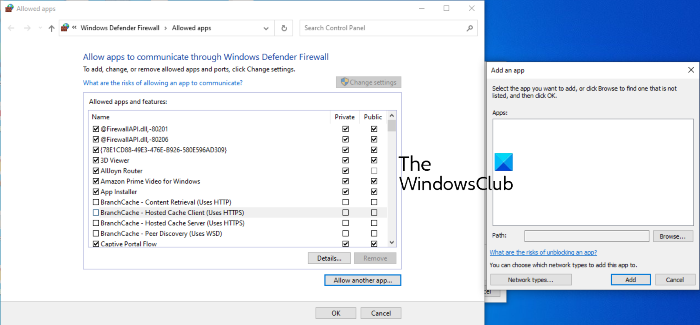 agregar excepciones al firewall de Windows Defender