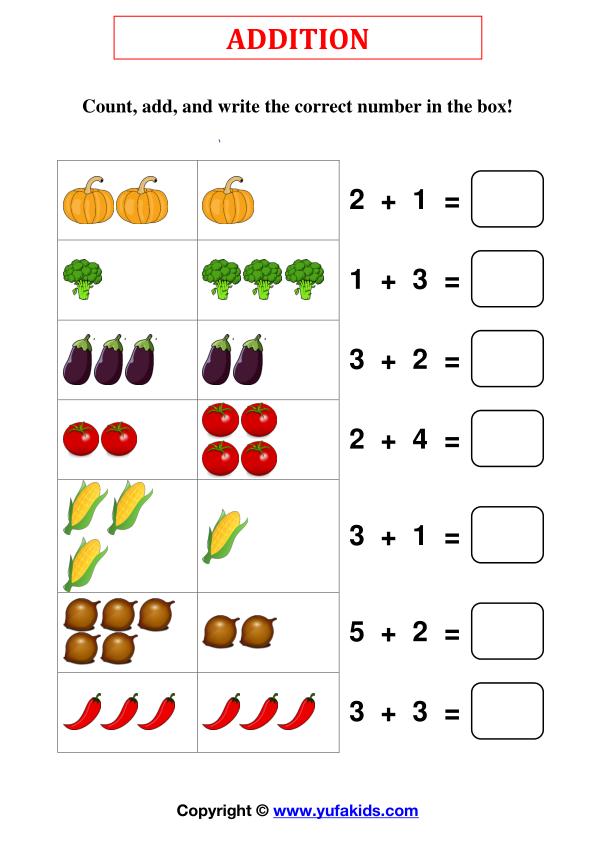 Addition 1-10: Count, Add, and Write the correct number in the box (3