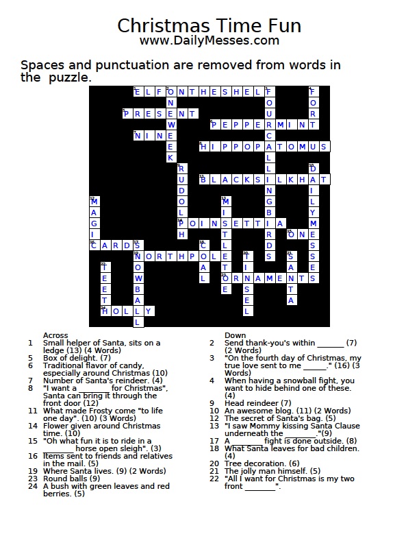 Daily Messes Christmas Time Fun A Crossword