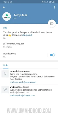 Bot Telegram Temporary Mail