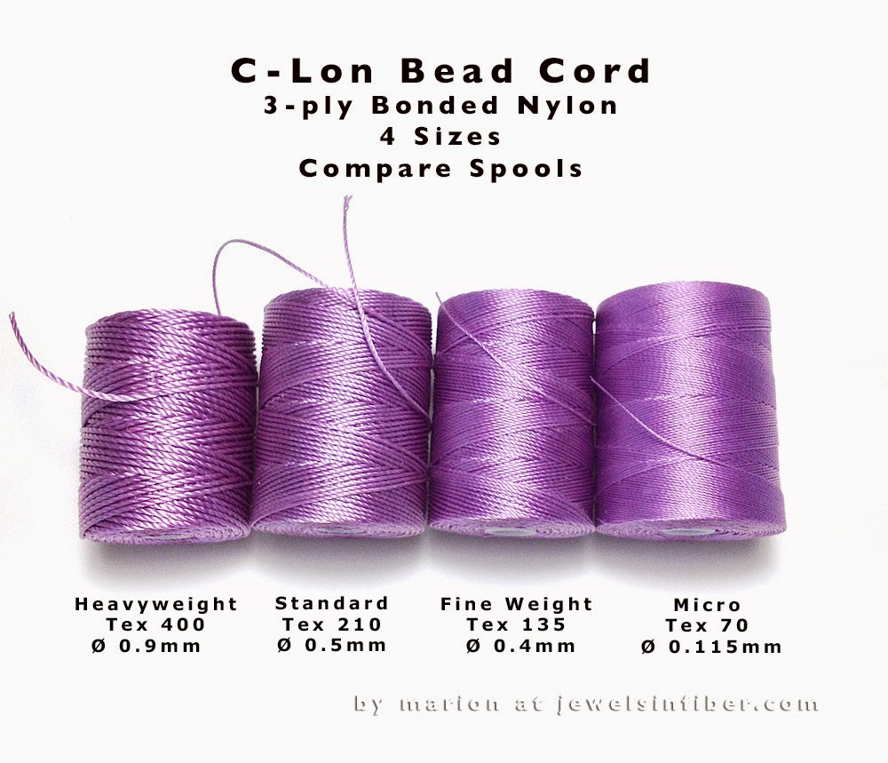 Marion Jewels in Fiber - News and Such: C-Lon Bead Cord - Comparing Sizes