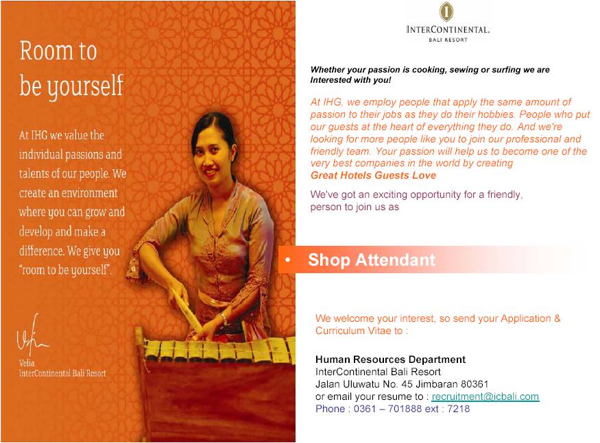 HHRMA CAREER MARCH 2012 InterContinental Bali HHRMA JOB