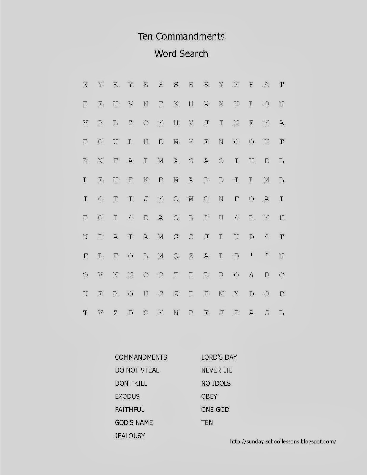10 Commandments Word Search Sunday School Activities Sunday School