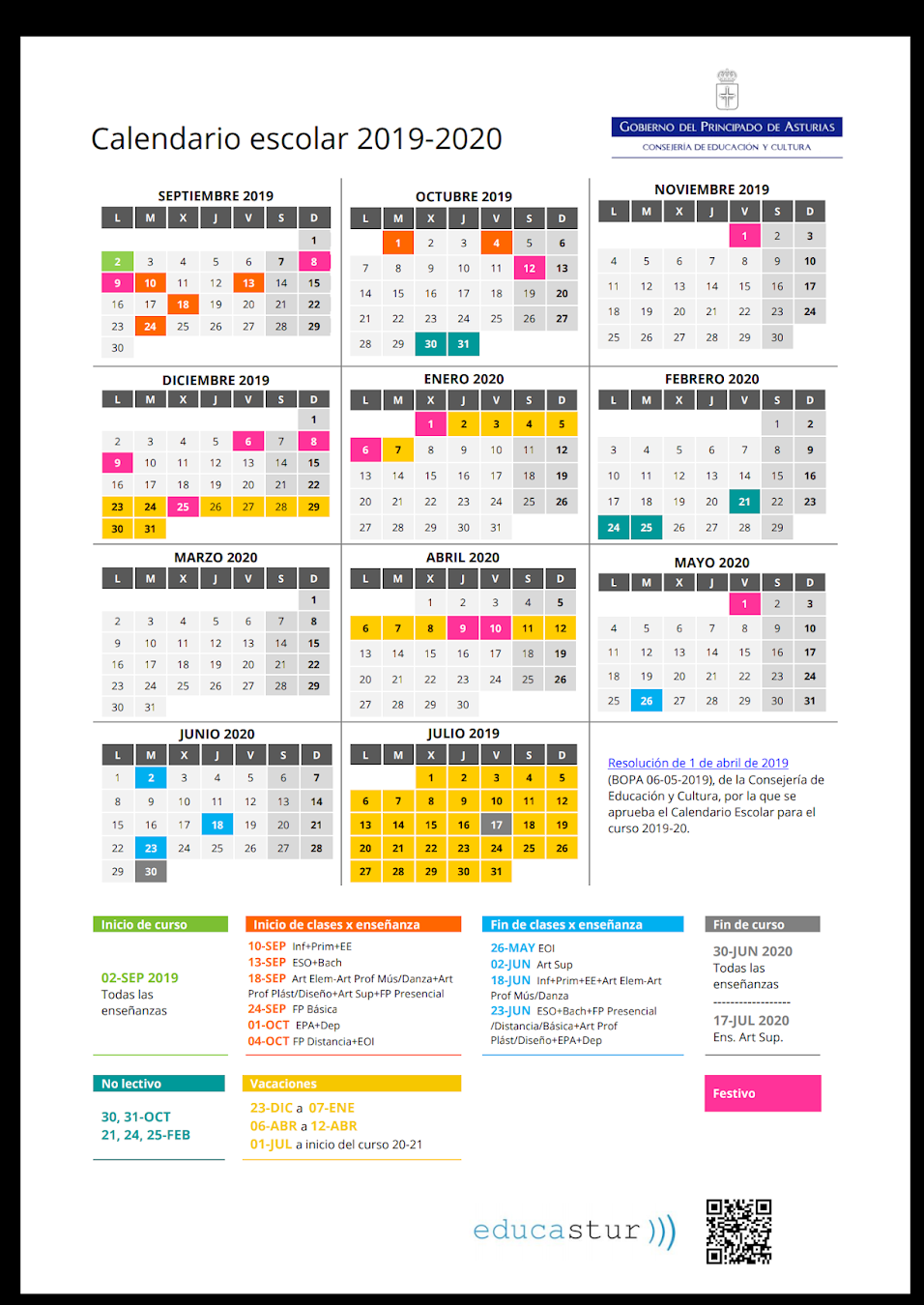 Calendario Escolar Asturias