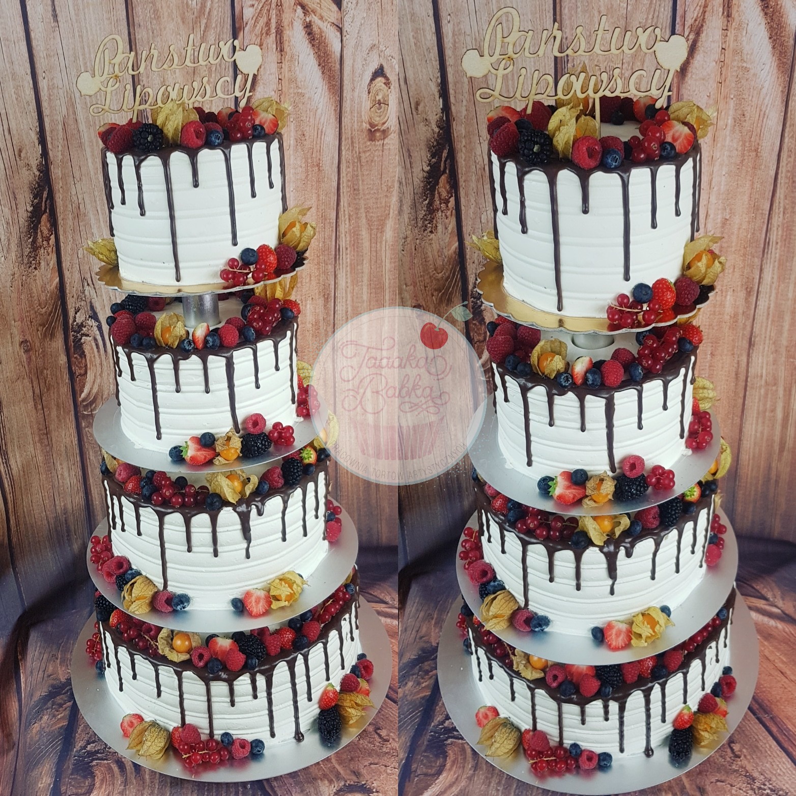 Torty artystyczne Nidzica, Mława Tort ślubny Drip Cake z owocami.