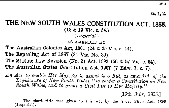 MIKIPEDIA LAW BLOG THE NEW SOUTH WALES CONSTITUTION ACT 1855