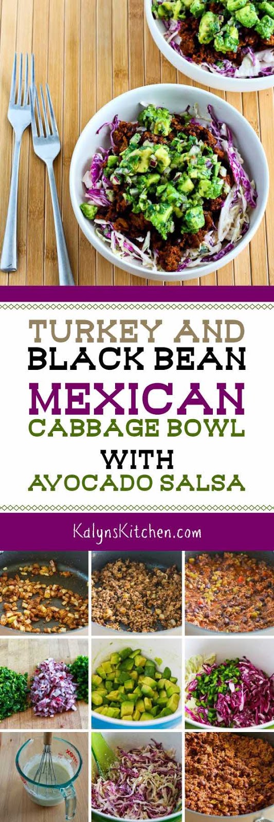 Turkey and Black Bean Mexican Cabbage Bowl with Avocado Salsa Kalyn's
