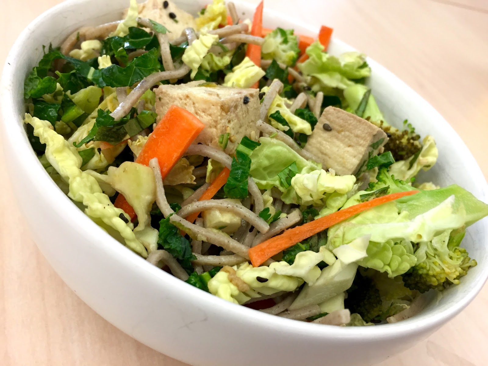 Kvell in the Kitchen Citrus Ginger Tofu Salad with Buckwheat Soba Noodles