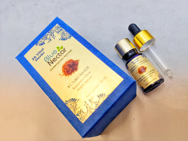 Blue Nectar Kumkumadi Radiance Glow Night Serum Review and Pictures