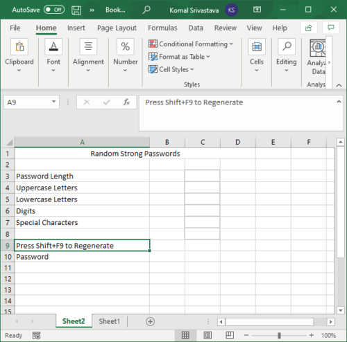 Générer un mot de passe fort aléatoire à l'aide d'Excel
