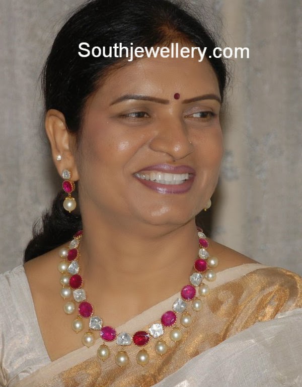 DK Aruna in Polki Ruby Necklace Set - Jewellery Designs
