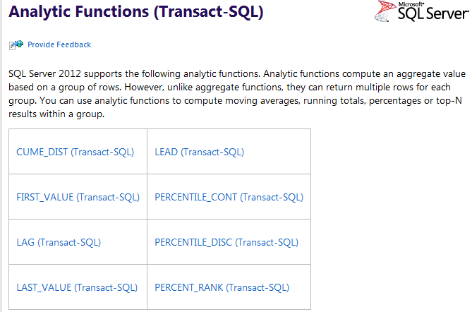 Hodentek: SQL Server T-SQL Window functions