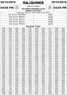 Rajshree Lottery Result Chart 30 To 39