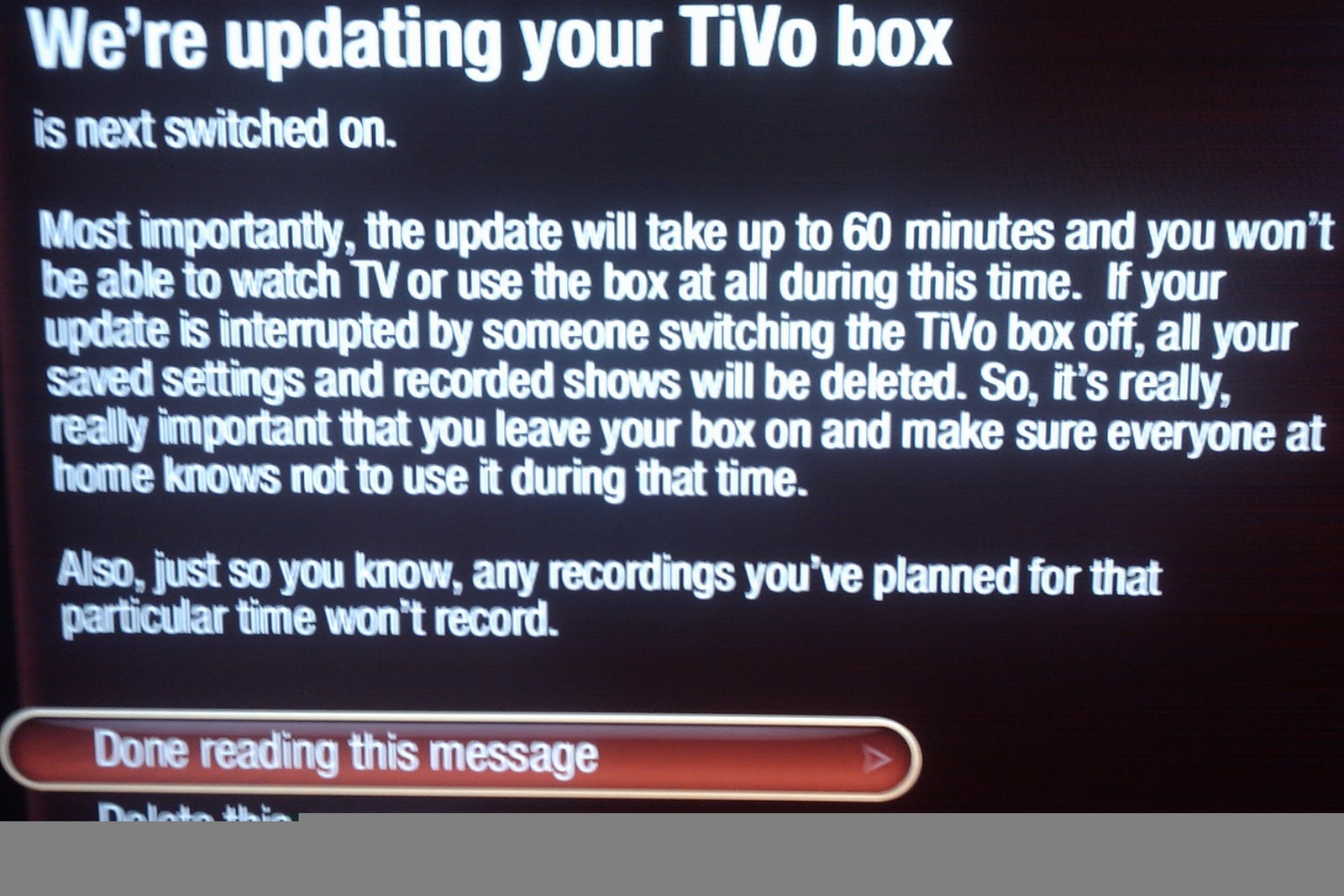 The Virgin Media TiVo Blog Virgin Media "We're updating your TiVo box