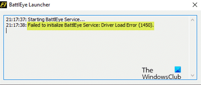 Error al inicializar el servicio BattlEye, error de carga del controlador (1450)