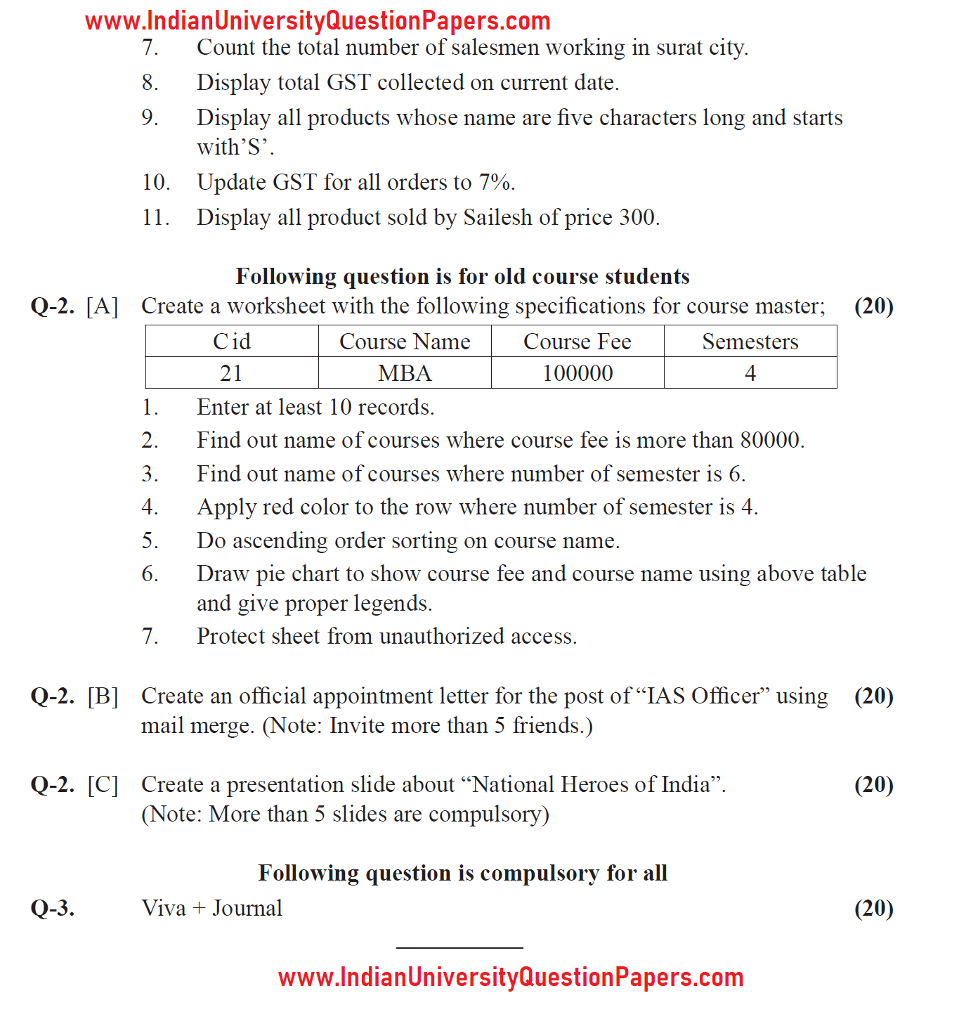 VNSGU, First Year BCA Practical106 March 2021 Question Paper University Question Papers