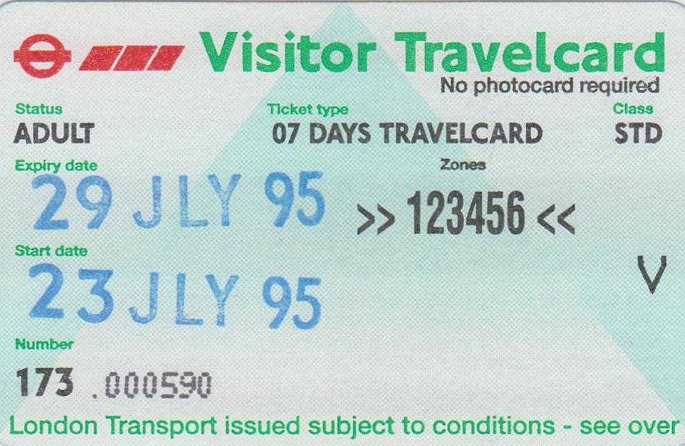 The traveler's drawer LONDON TRANSPORT. Visitor Travelcard (1995)