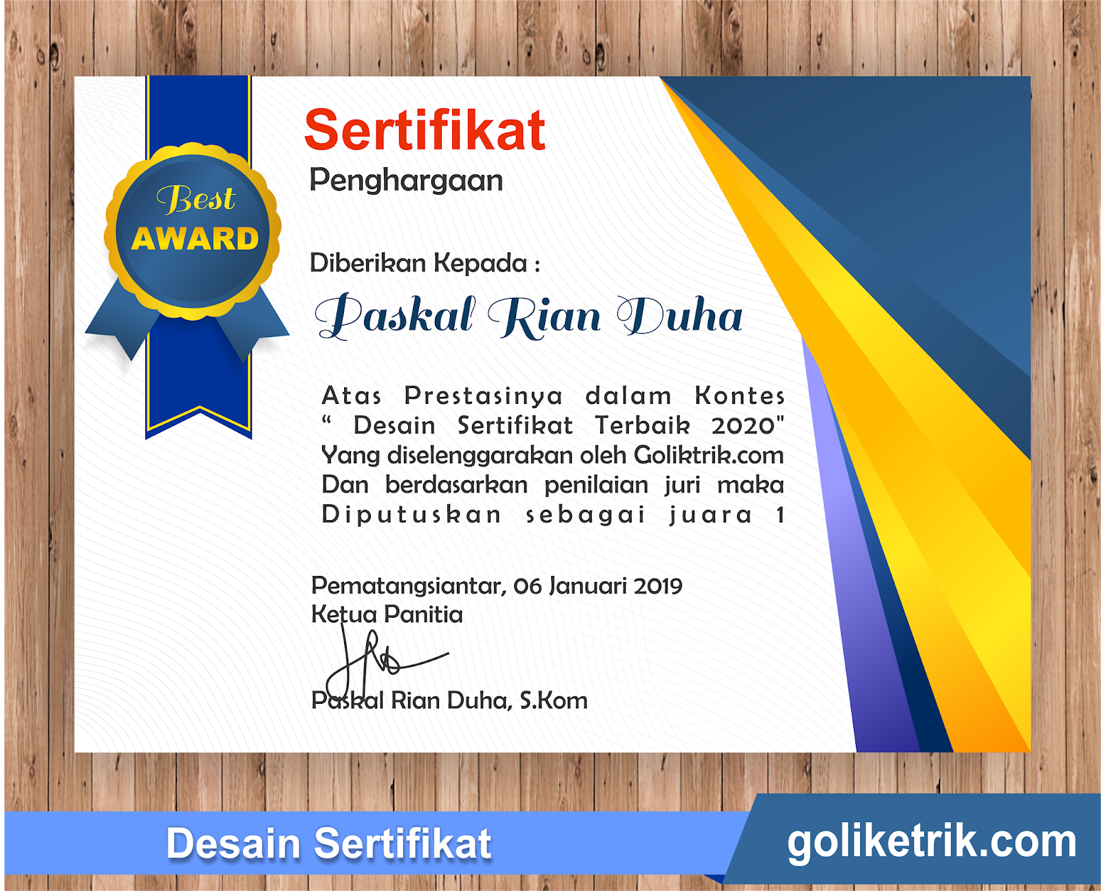 Desain Template Sertifikat Format Docx Microsoft Word Dan Cdr Coreldraw 100 Bisa Edit Goliketrik