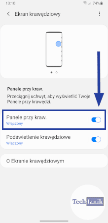 Ekran krawędziowy w ustawieniach