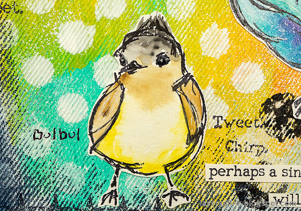 Layers of ink - Denim and Acrylic Paint Background Tutorial by Anna-Karin Evaldsson. Bulbul bird.