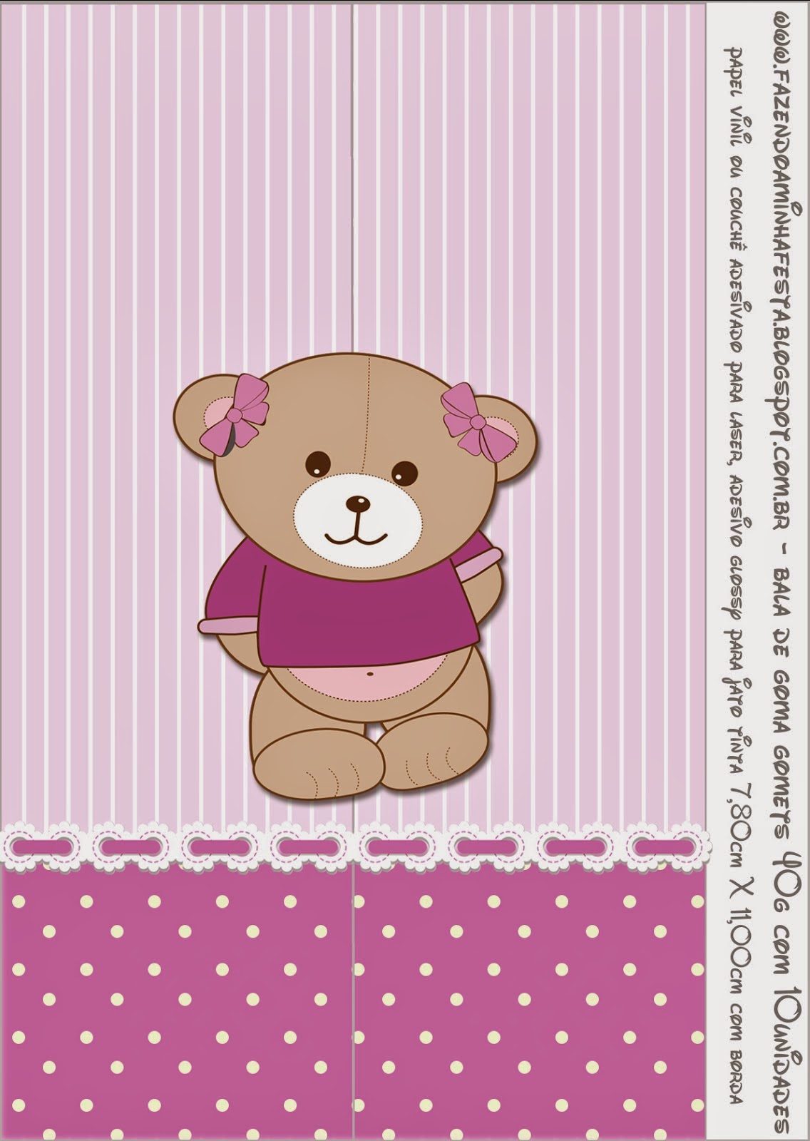 Cute Girl Bear in Lilac Free Printable Candy Bar Labels.