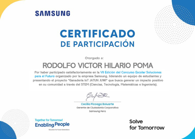 Certificado de Finalista del Concurso de Soluciones Tecnológicos