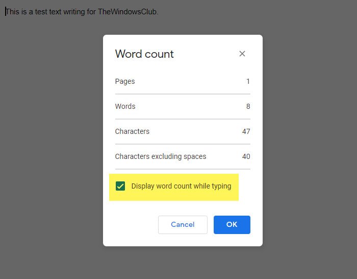 Cómo mostrar siempre el recuento de palabras en Google Docs