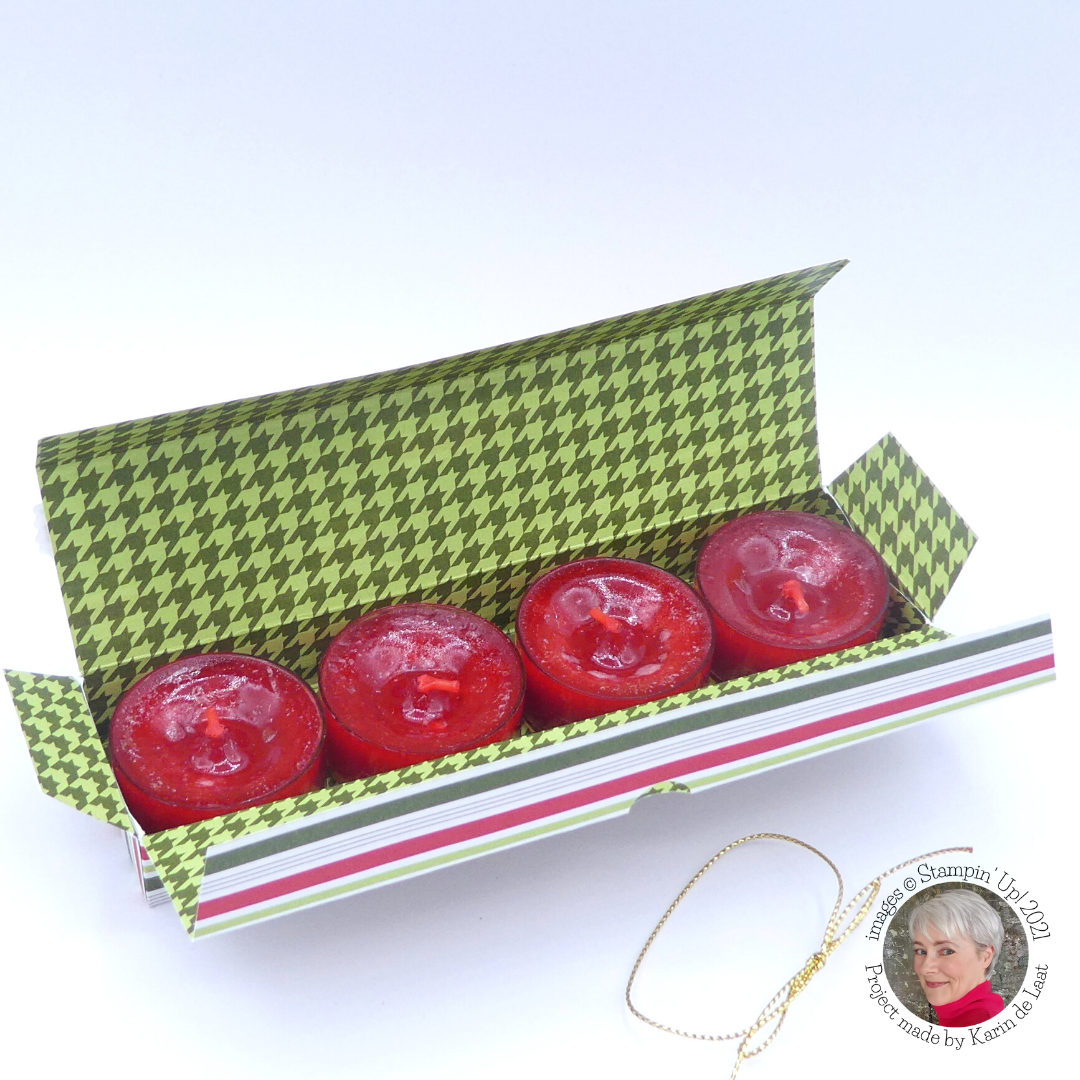 Karin's Papercraft Wrapover Box for four tealights / Vouweromheen doosje voor vier theelichtjes
