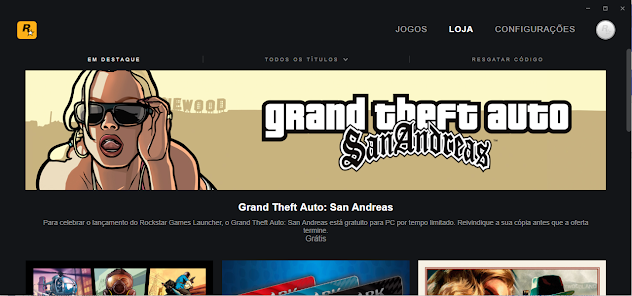 Interface do Rockstar Games Launch