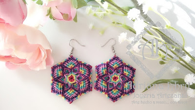 Pendientes en macramé, aros, aretes, Earrings, hoops, earrings in macramé by #AdrianaAbril