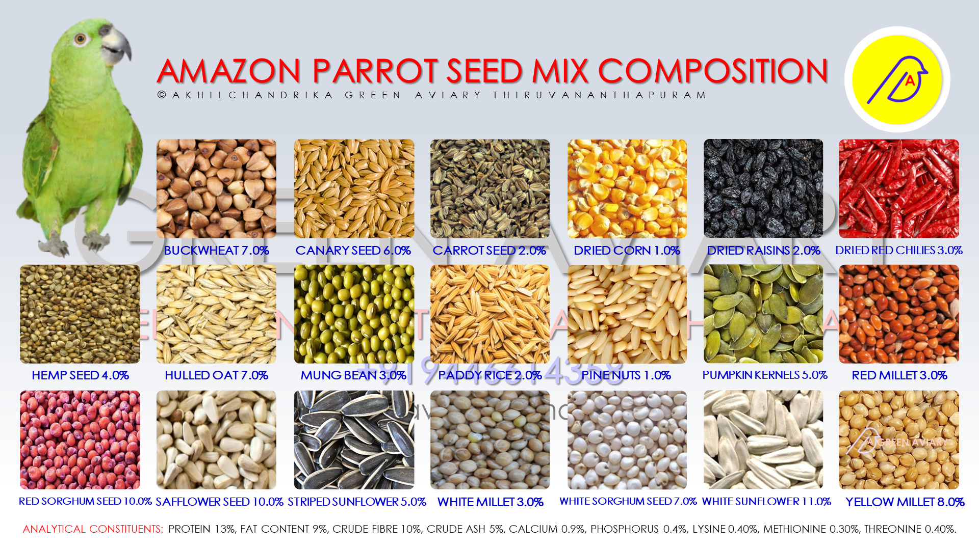 AMAZON PARROT SEED MIX COMPOSITION.
