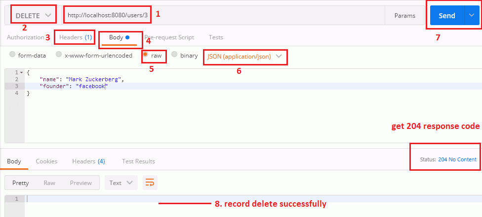 delete user record by spring data rest api