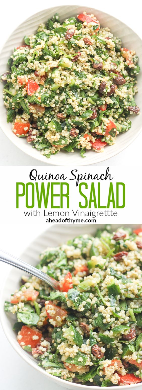 QUINOA SPINACH POWER SALAD WITH LEMON VINAIGRETTE #quinoa  #spinach #salad #saladrecipes #lemonvinaigrette healthyrecipes #healthyfood
