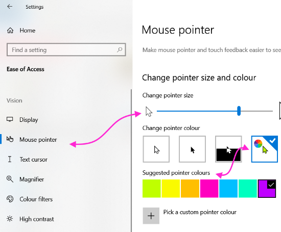 custom mouse pointer colors windows 7