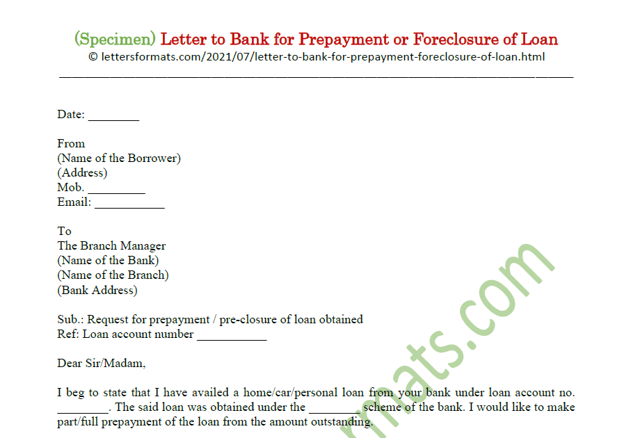 application letter for foreclosure of personal loan