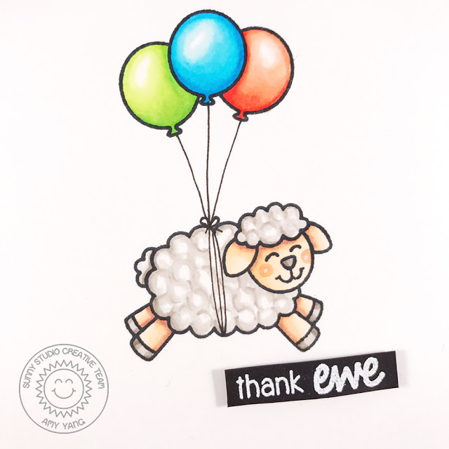Sunny Studio Stamps: Missing Ewe and Barnyard Buddies CAS Balloon Themed Cards by Amy Yang