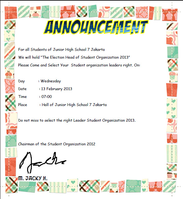 Contoh Announcement Di Sekolah Homecare24