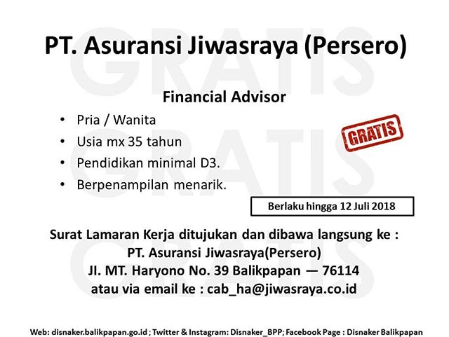 Lowongan Kerja Online PT Asuransi Jiwasraya (Persero 