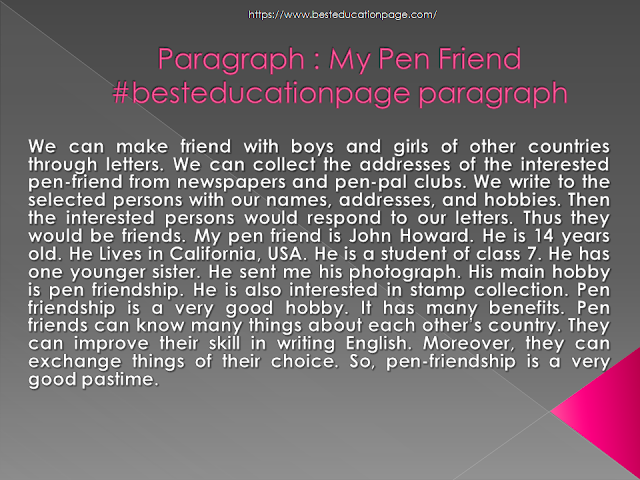 Paragraph : My Pen Friend #besteducationpage paragraph
