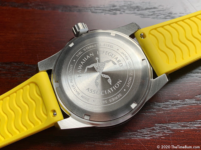 Hawaiian Lifeguard Association Watch Yellow case back
