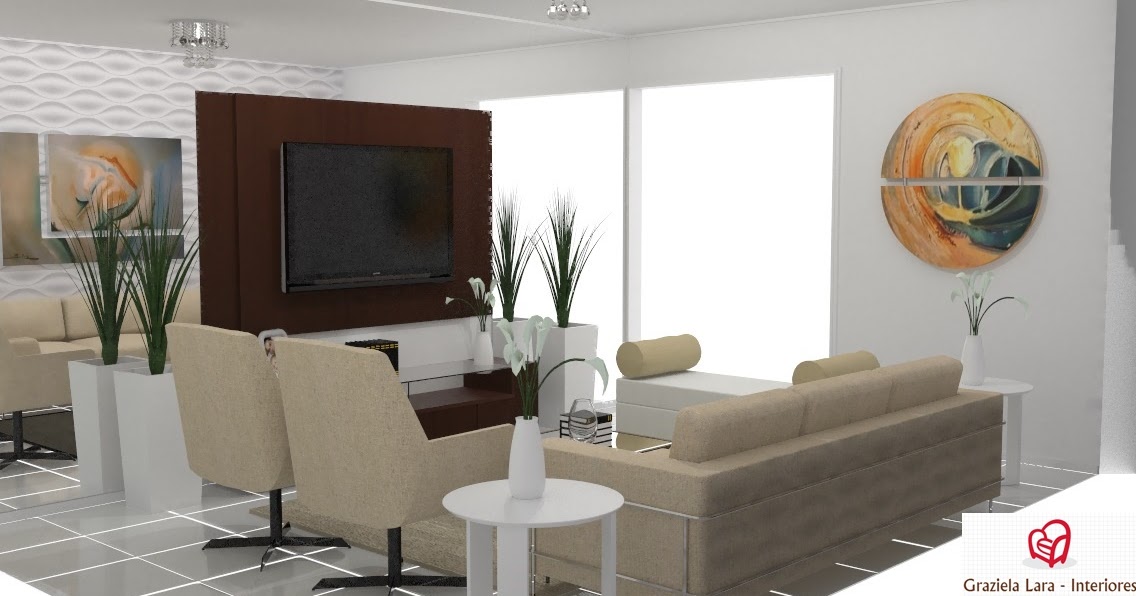 Decoração Sala de Estar com TV Pequena - Consultoria com 3D
