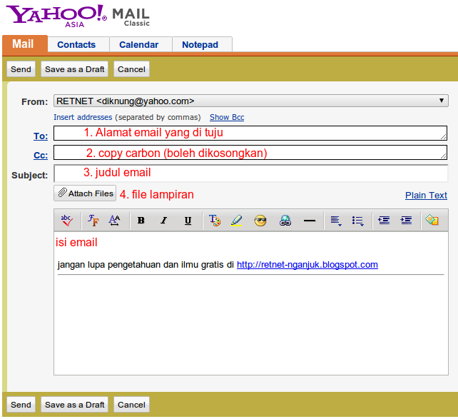 Cara kirim email dan kirim file lewat email yahoo -RETNET