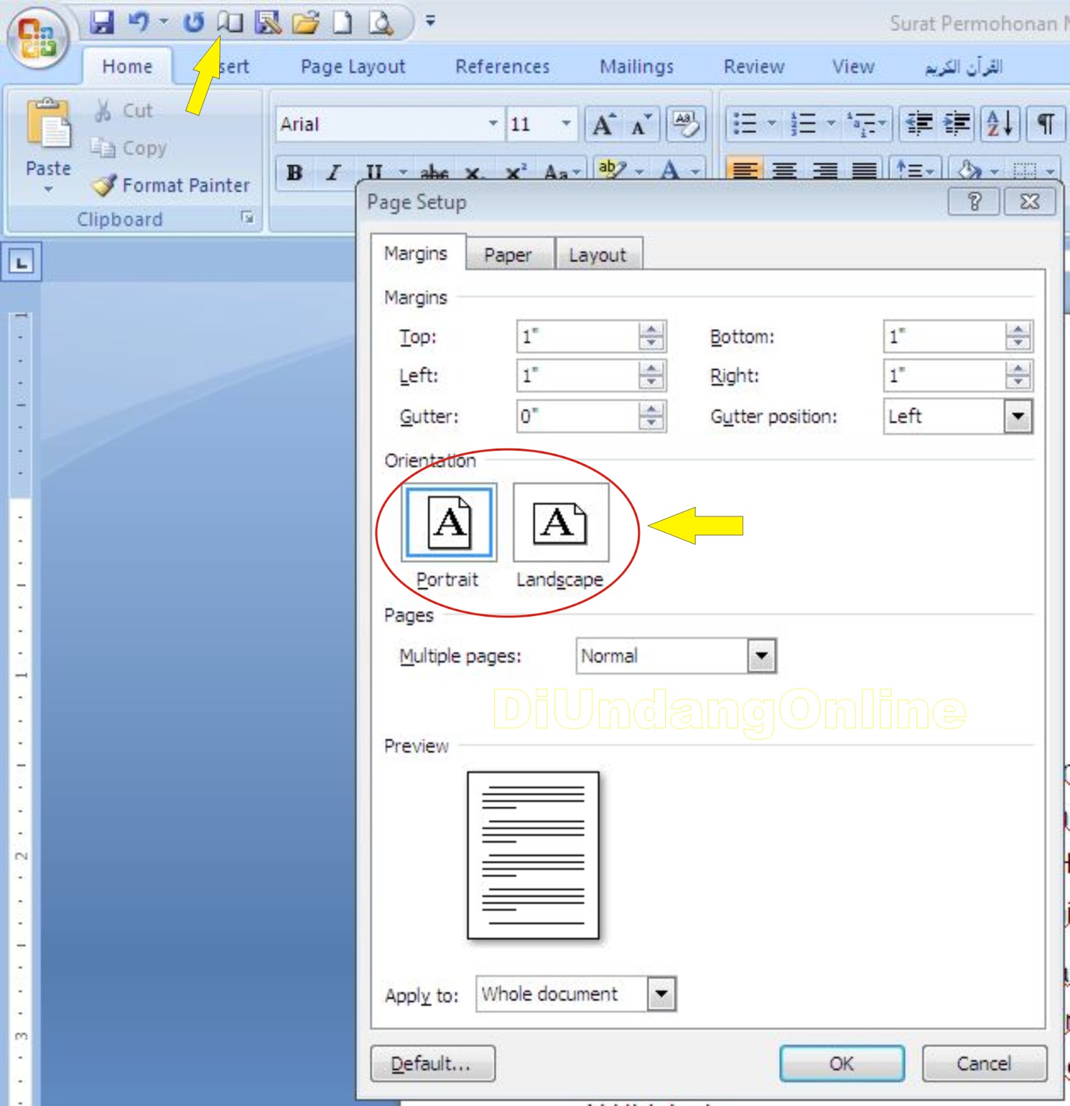 Cara Merubah Posisi Kertas Halaman Tertentu Di Word